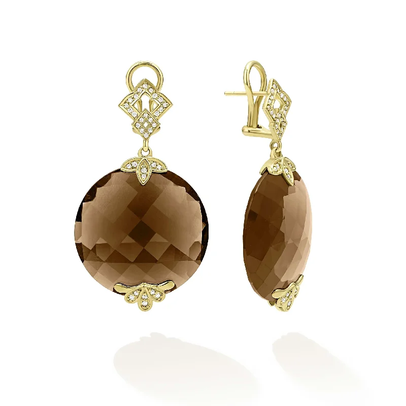 oversized earrings for women -Studio 18K Gold Smokey Quartz Drop Earrings