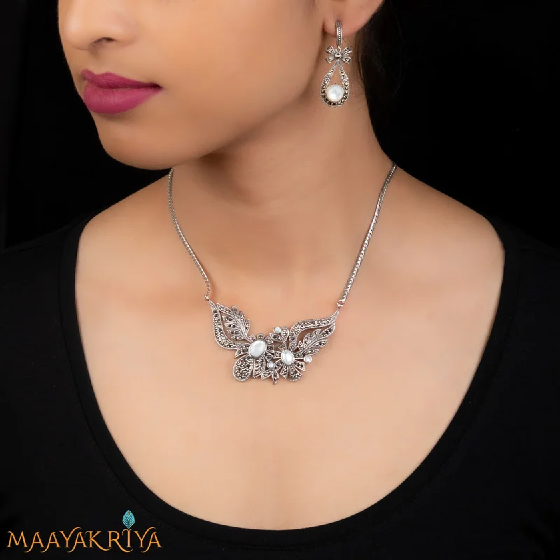 classic diamond necklaces for women -Bunchy Marcasite Necklace Set