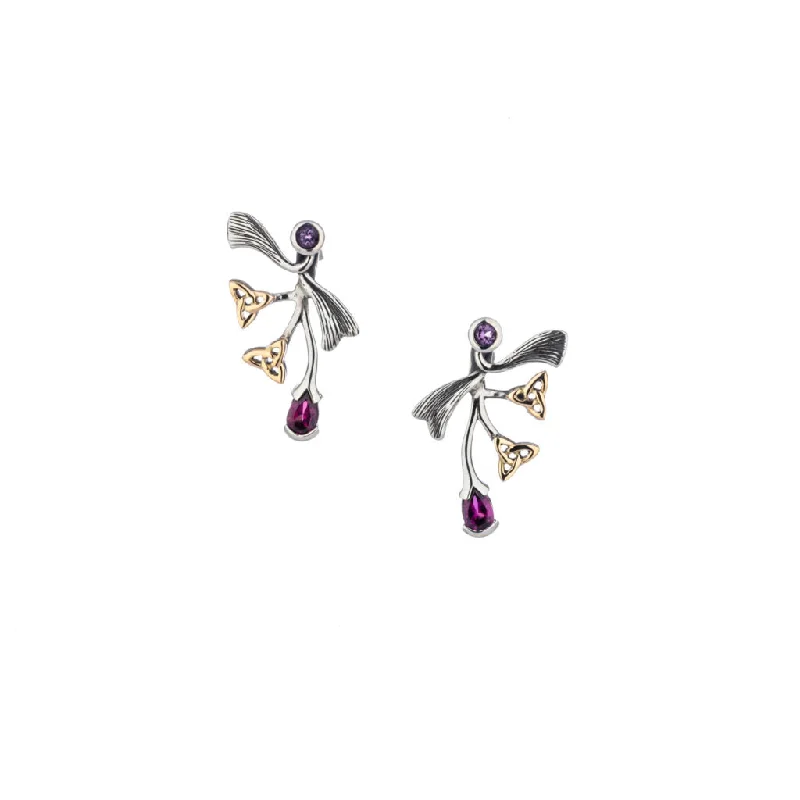 huggie earrings for women -Silver and 10k Gold Rhapsody Post Earrings - Amethyst/Rhodolite or Topaz/Rhodolite