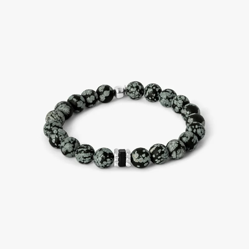 cuff bangles for women -Giza Beaded Bracelet In Black Snowflake Obsidian