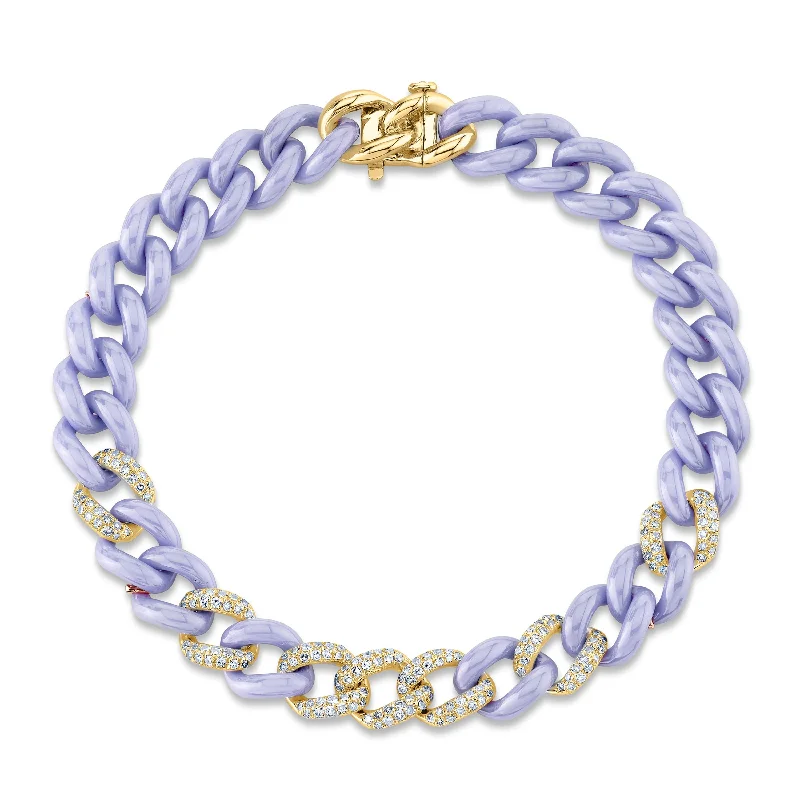 women’s bangles with charms -DIAMOND 7 PAVE & LAVENDER CERAMIC MEDIUM LINK BRACELET