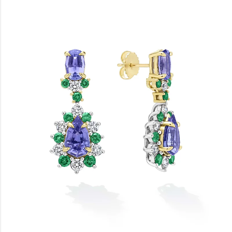 women’s gold drop earrings -Studio 18K Gold Tanzanite and Tsavorite Garnet Drop Earrings