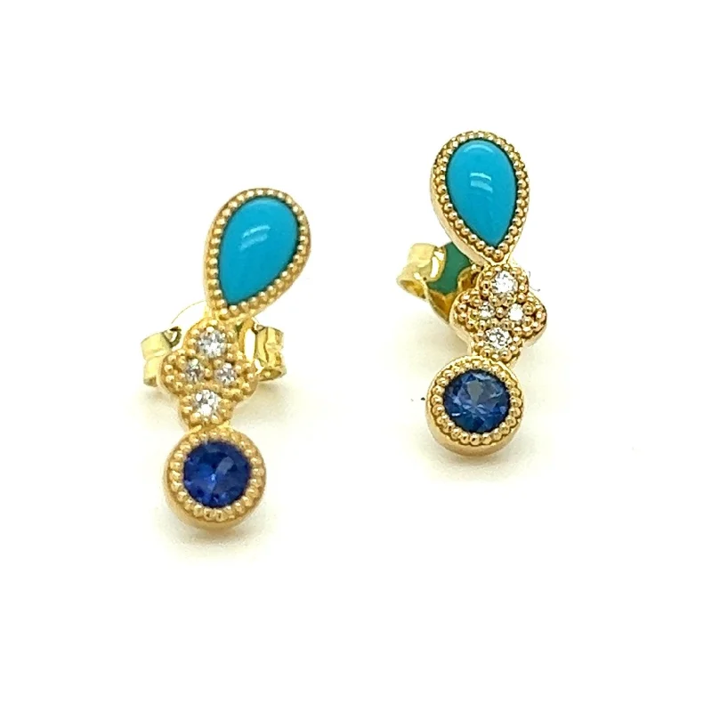 luxury earrings for women -Arabesque Diamond & Green Turquoise Diamond Earrings