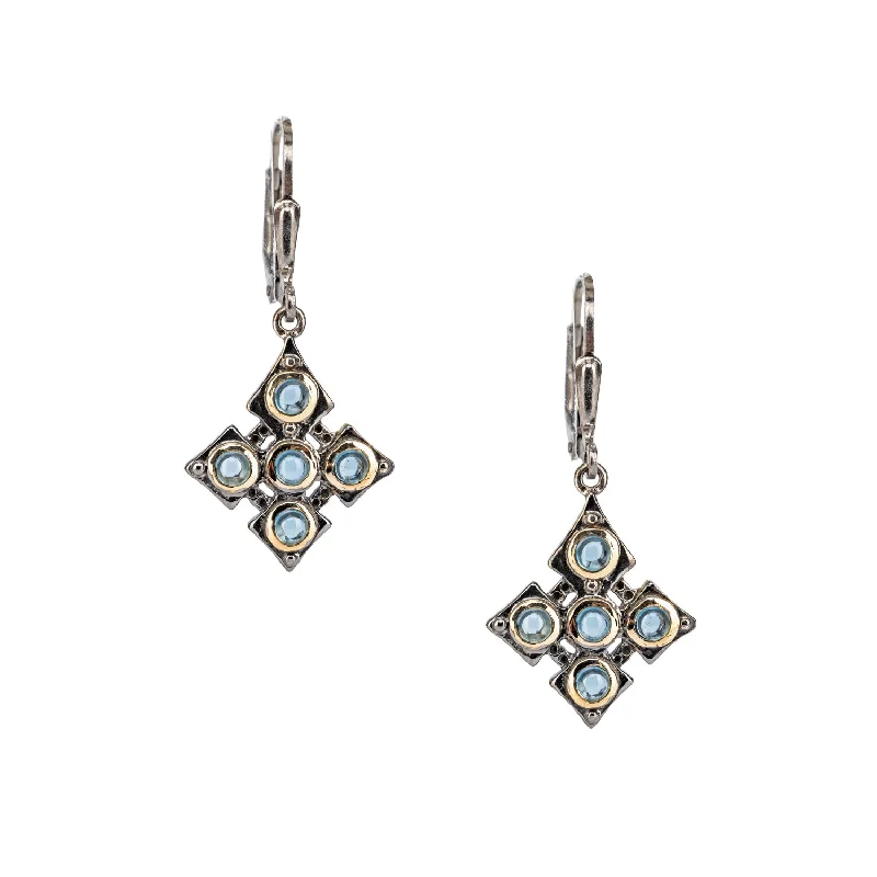 oversized earrings for women -Silver and 10k Gold Celtic Cross Earrings - Blue Topaz