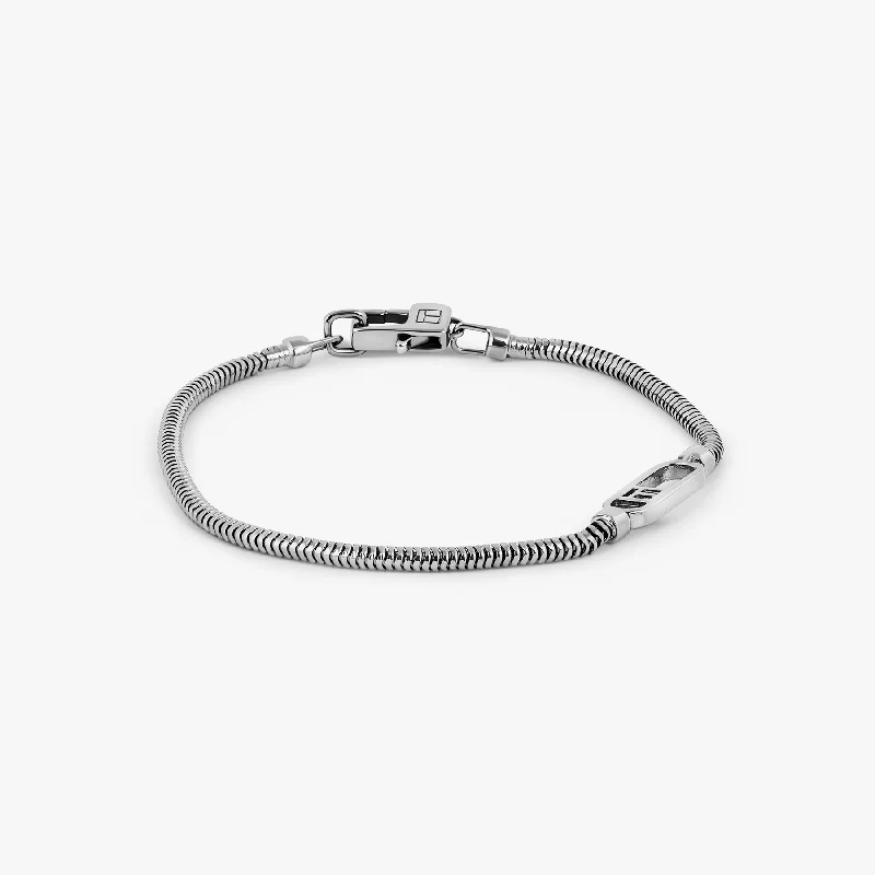 cuff bangles for women -Catena Signifier Snake Chain Bracelet in Oxidised Plated Silver with "T" Logo