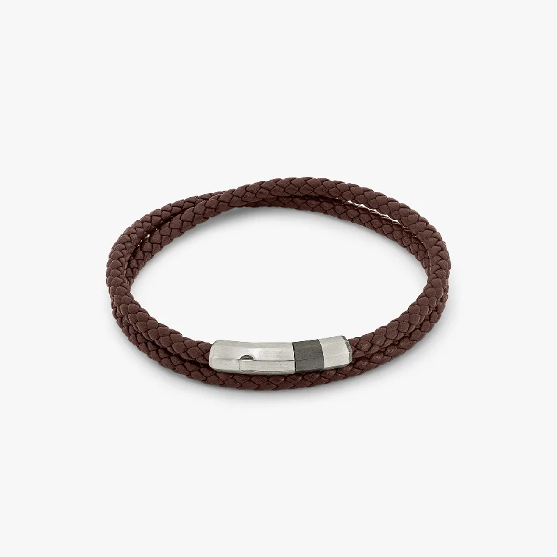 charm bracelets for women -Octagon Click Pelle Double Wrap Leather Bracelet In Brown