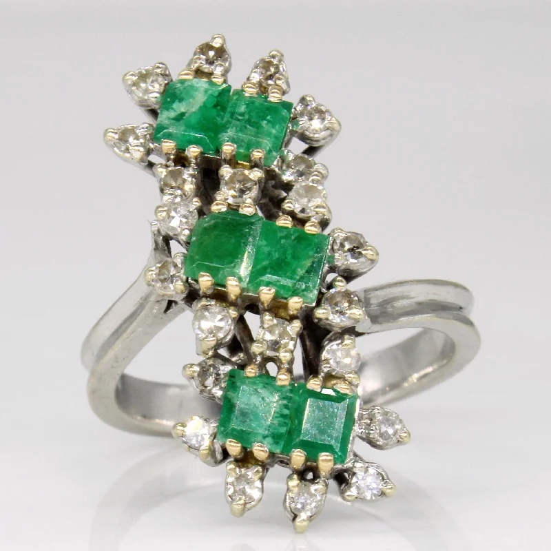 delicate rings for women -Emeralds & Diamond Cocktail Ring | 1.00ctw, 0.38ctw | SZ 7.25 |