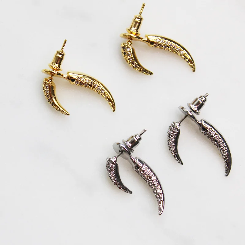 stud earrings for women -Micro Pave Tusk Earring