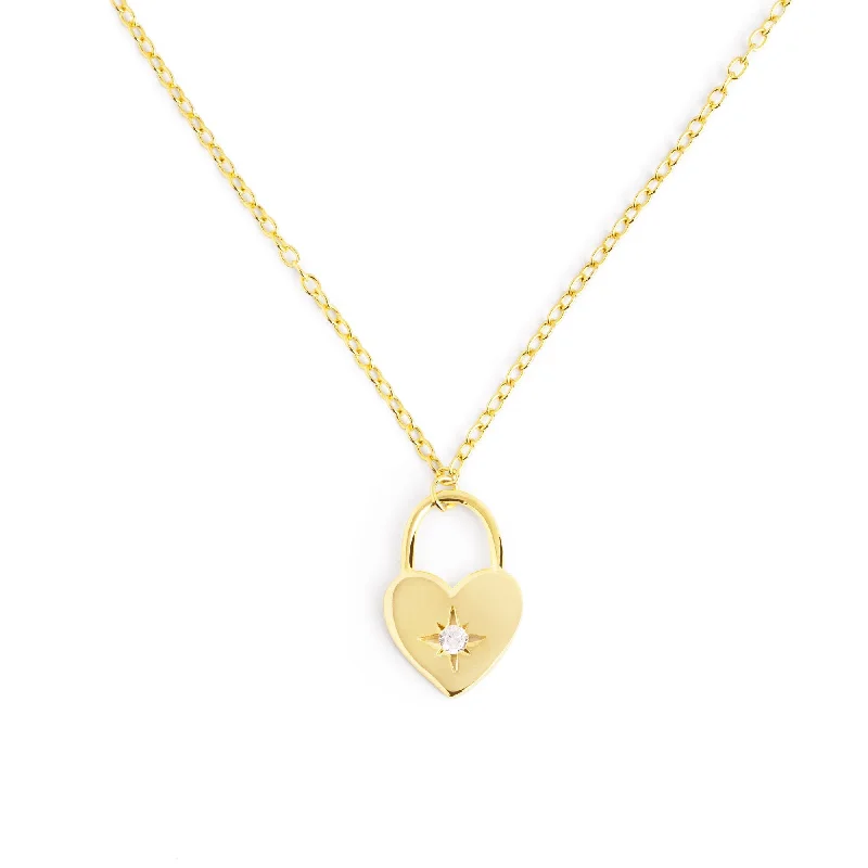 classic necklaces for women -Heart Lock Gold Necklace