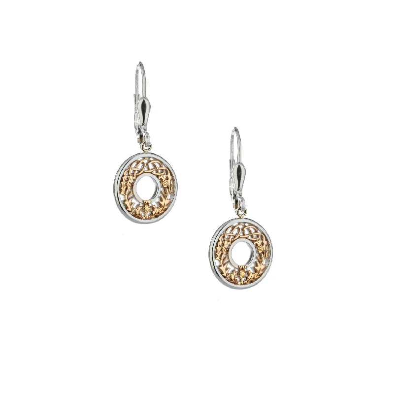 designer earrings for women -Silver and 10k Yellow Gold Thistle Earrings