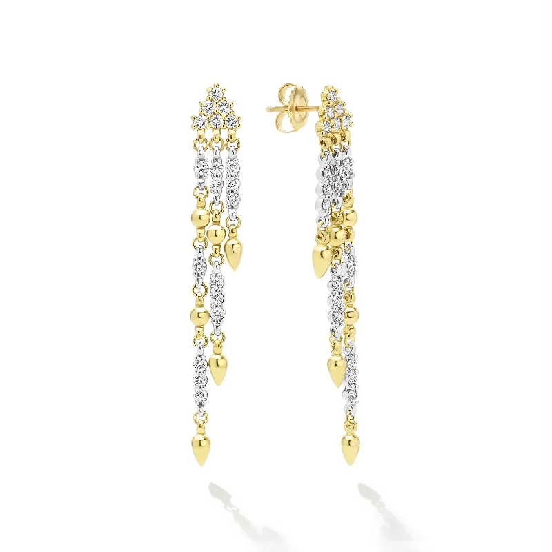 boho chic earrings for women -Studio 18K Gold 3-Strand Diamond Drop Earrings