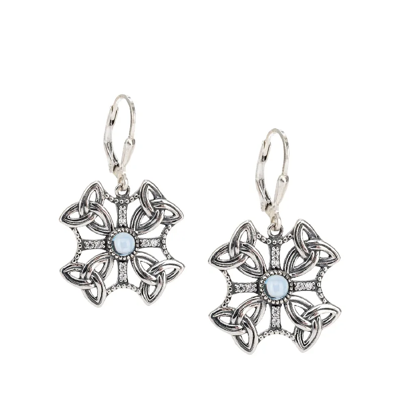 geometric earrings for women -Silver Aphrodite Leverback Earrings - Sky Blue Topaz