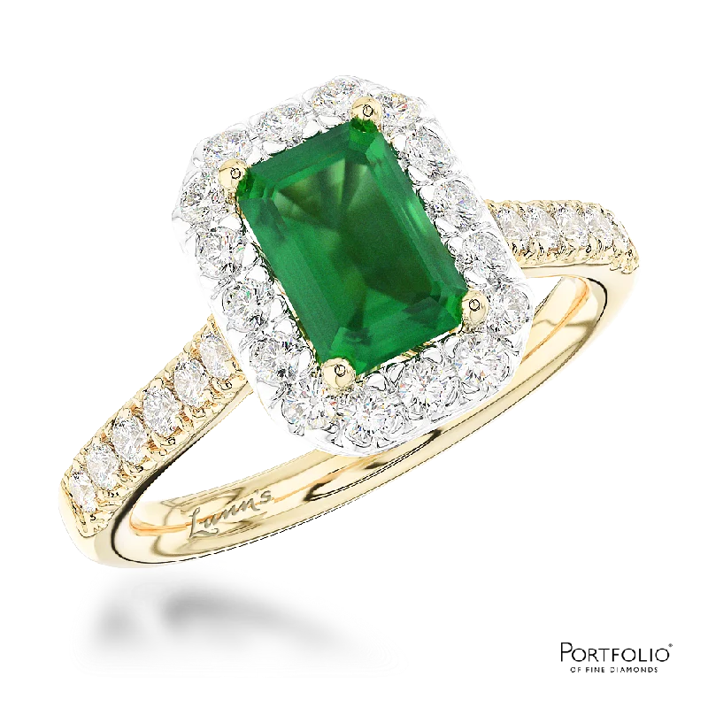 stylish gold rings for women -Cluster 0.73ct Emerald Yellow Gold/Platinum Ring