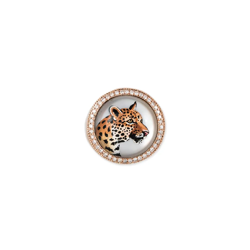 fashion rings for women -PAVE DIAMOND LEOPARD MOTHER OF PEARL SIGNET RING