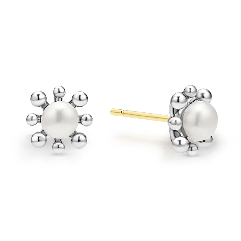 sparkling earrings for women -Luna Fleur Pearl Stud Earrings