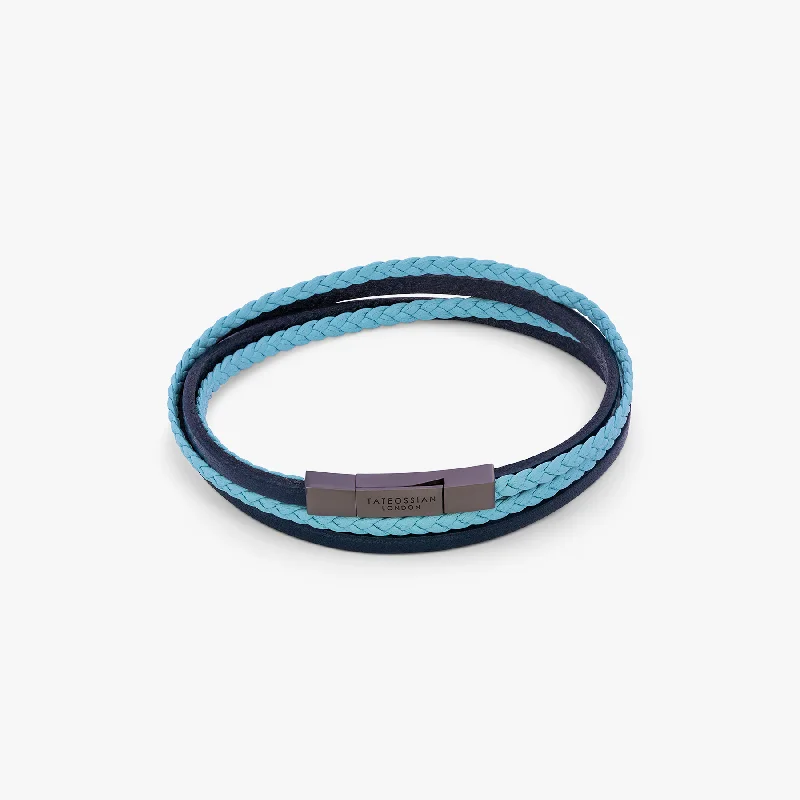 stylish bangles for women -Mini Click Fettucine Leather Bracelet In Blue   