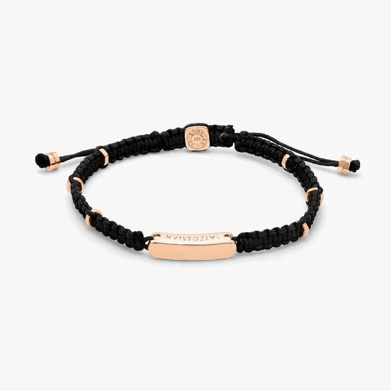 adjustable bangles for women -Macramé Bracelet In Black With Rose Gold- Engravable