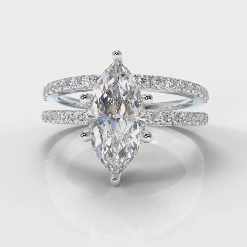 luxury engagement rings for women -Star Petite Micropavé Marquise Diamond Bridal Set