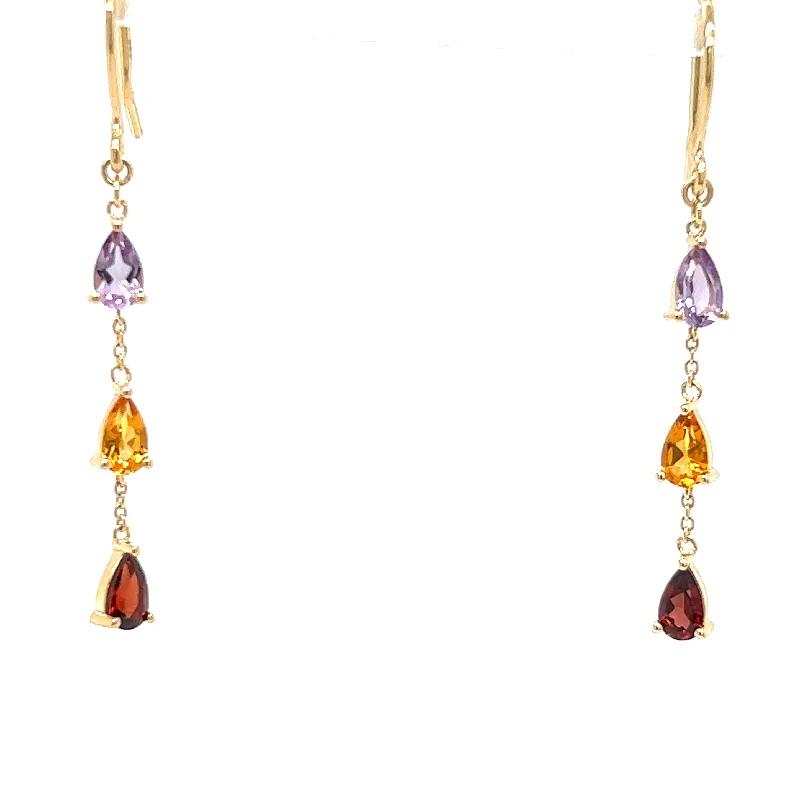 crystal earrings for women -Rainbow Gemstones Pear Shape Short Drop Earrings