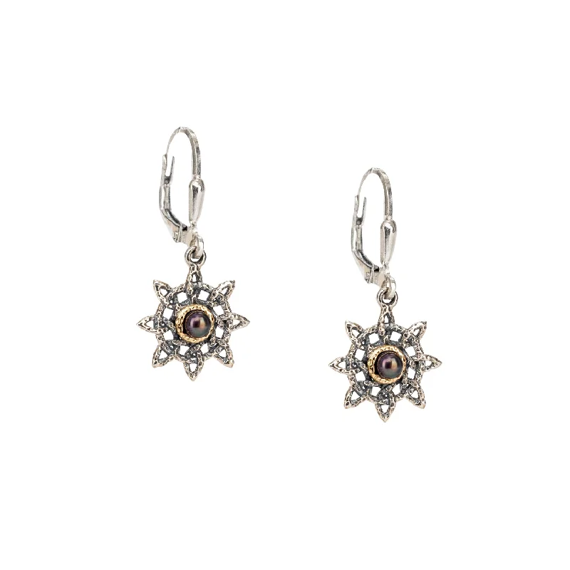 trendy earrings for women -Silver and 10k Gold Aphrodite Leverback Sea Star Earrings - Peacock Fresh Water Pearl