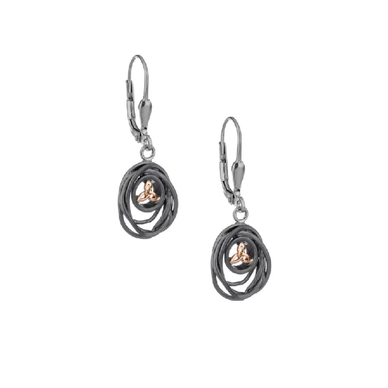 boho chic earrings for women -Darkened Silver + 10k Rose Gold Celtic Cradle of Life Drop Earrings