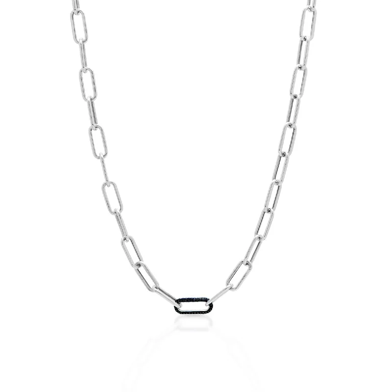 men’s and women’s matching necklaces -14KT White Gold Black Diamond Chain Link Bianco Necklace