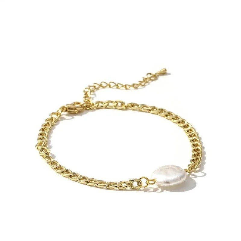 bridal bangles for brides -Link Chain Bracelet with Pearl Charm