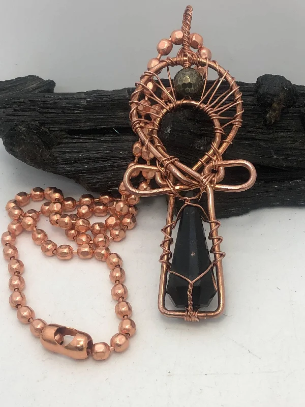 layered necklaces for women -Signature Melanin Trinity of Affinity Wearable Ankh with Copper Chain