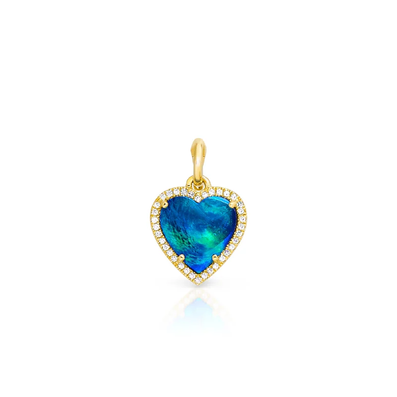 cute necklaces for women -14KT Yellow Gold Opal Diamond Heart Charm Pendant with Clip on Bail