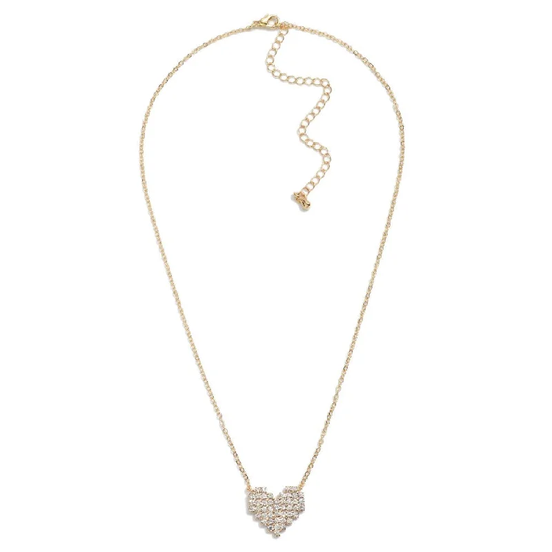 bridal necklaces for women -Rhinestone Heart Necklace