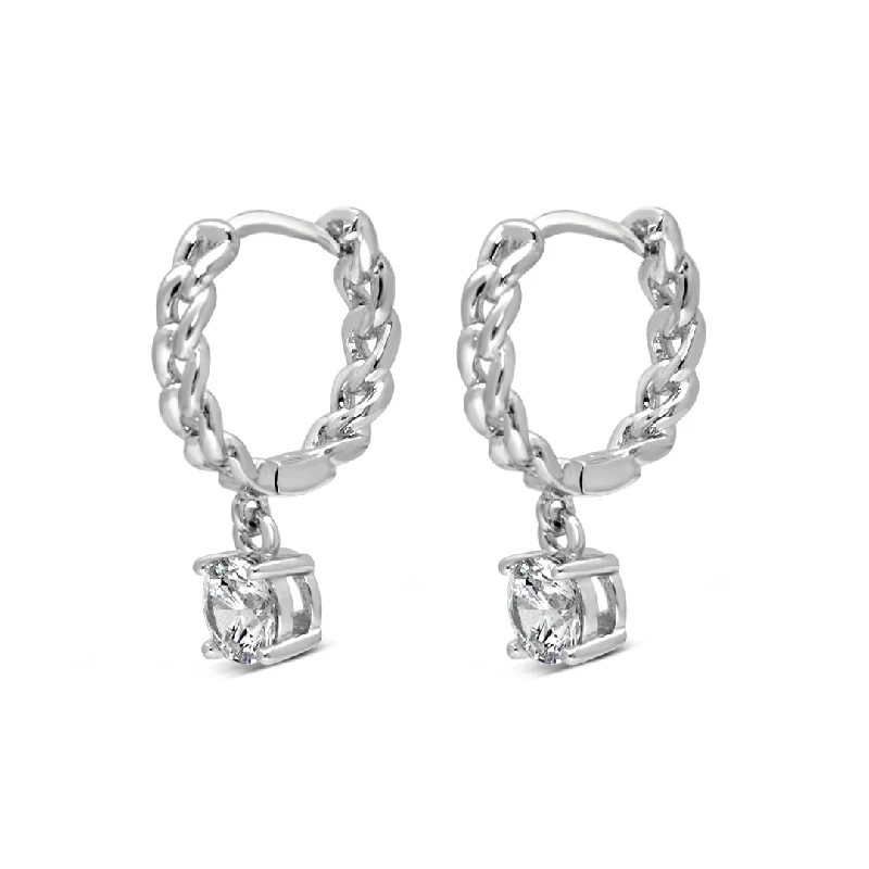 huggie earrings for women -GOURMET DROPPING ROUND STONE HOOP SILVER EARRING