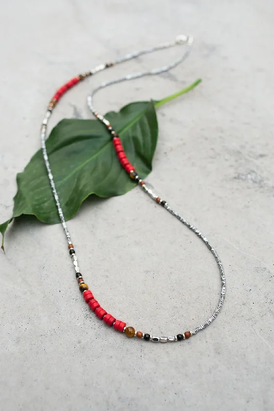 stacked necklaces for women -Iron Rose Red & Silver Necklace