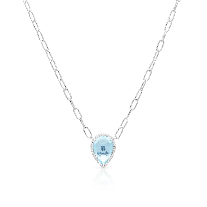 custom name necklaces for women -14KT White Gold Blue Topaz Diamond Luxe Sophie Chain Link Necklace