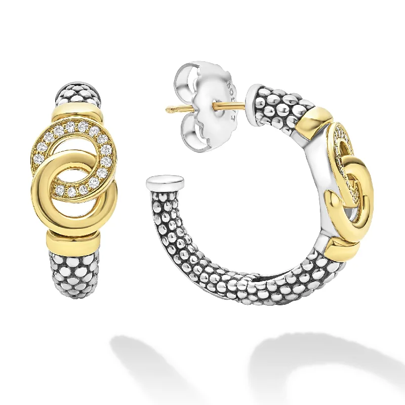 elegant drop earrings for women -Signature Caviar Two-Tone Interlocking Diamond Hoop Earrings