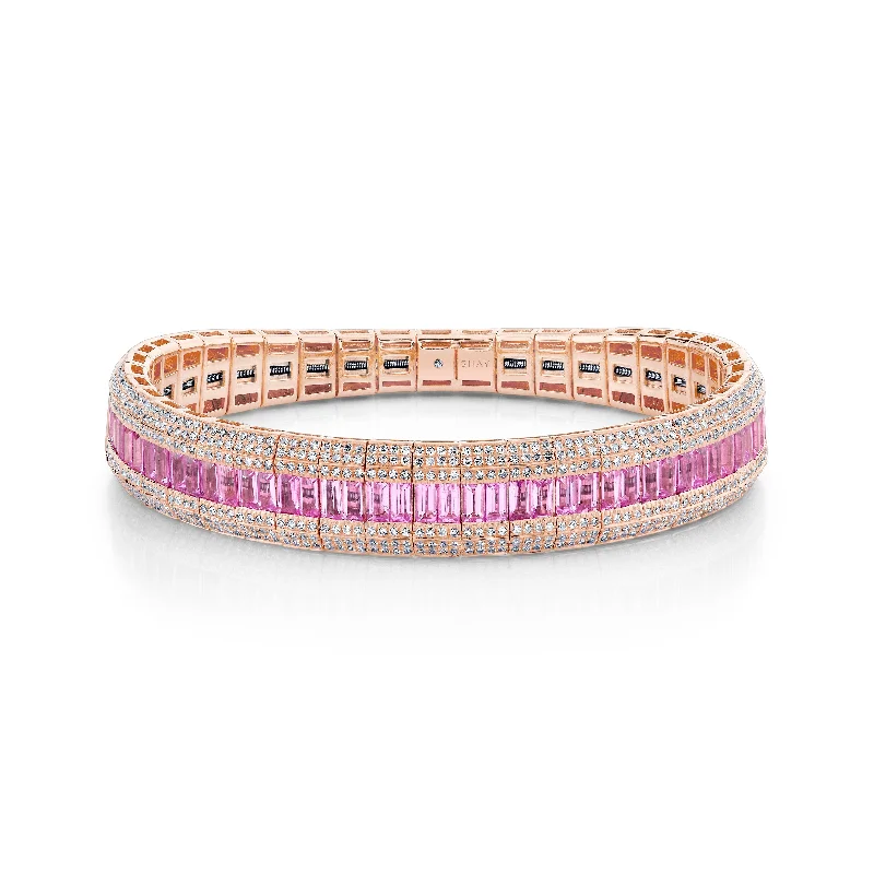 bohemian style bangles for women -READY TO SHIP PINK SAPPHIRE & DIAMOND SCALES STRETCH BRACELET