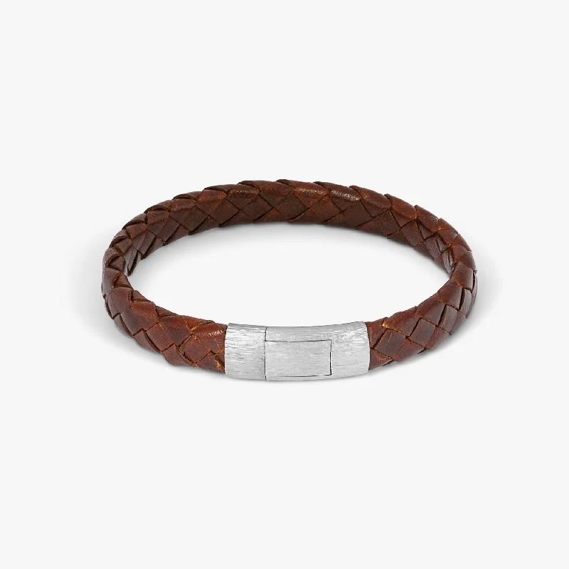 women’s designer bangles -Graffiato bracelet in Italian brown leather with black rhodium plated sterling silver