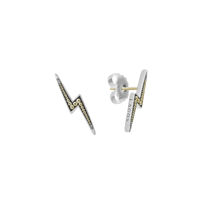 cute earrings for women -Signature Caviar Two-Tone Lightning Bolt Stud Earrings