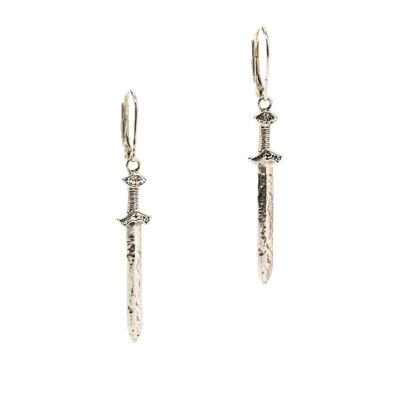 glamorous earrings for women -Silver or Silver and Bronze Viking Drop Sword Earrings