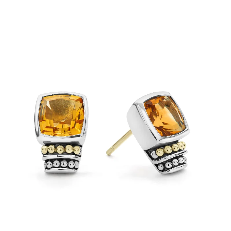 luxury diamond hoop earrings -Caviar Color Bezel-Set Citrine Stud Earrings