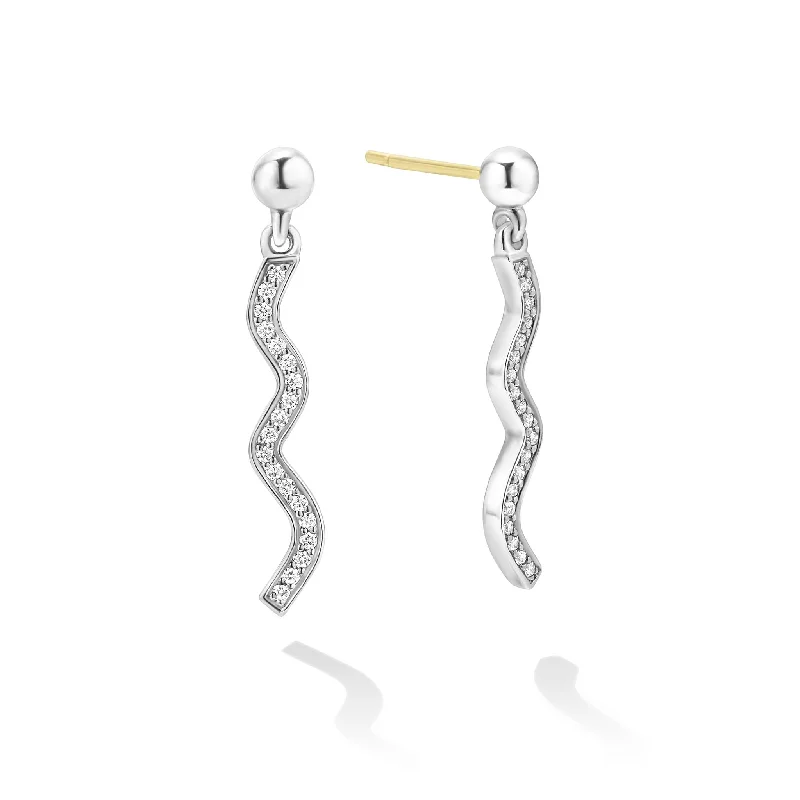 women’s gold statement earrings -Caviar Spark Wave Diamond Drop Earrings