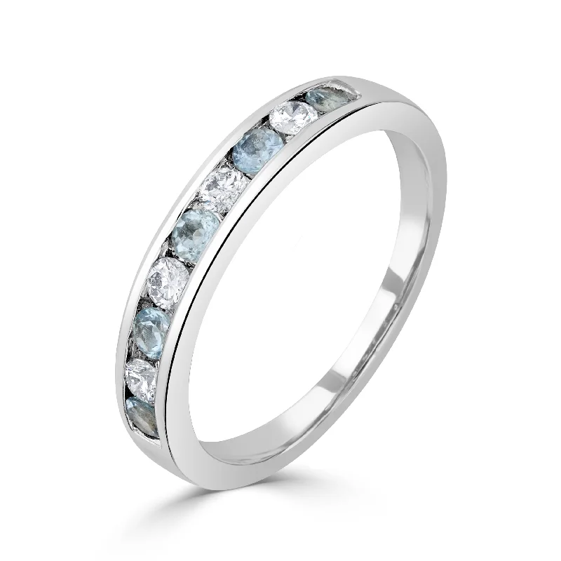 opal rings for women -9K White Gold Aquamarine & Diamond Eternity Ring