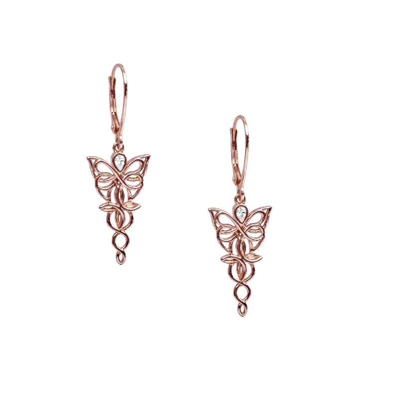 matching earrings for women -10k Rose Gold Butterfly Earrings - Cubic Zirconia