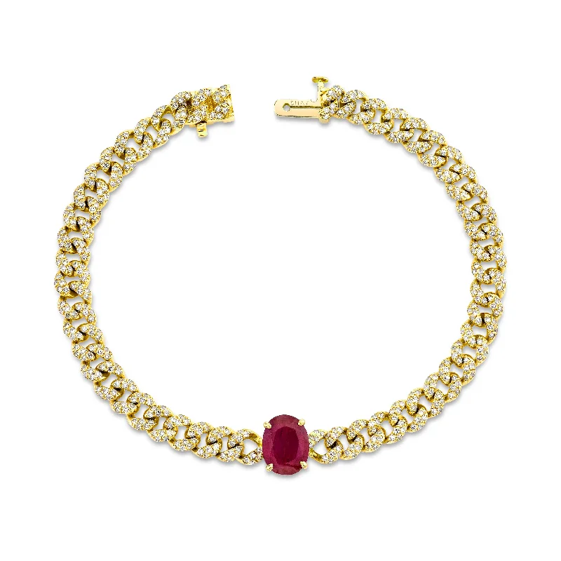 statement bangles for women -RUBY OVAL PAVE MINI LINK BRACELET