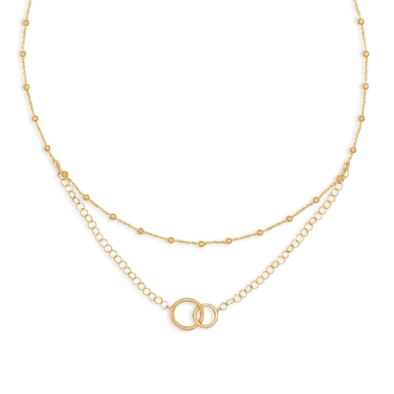 sapphire necklaces for women -16" 14 Karat Gold Plated Multistrand Beaded Necklace with Circle Link