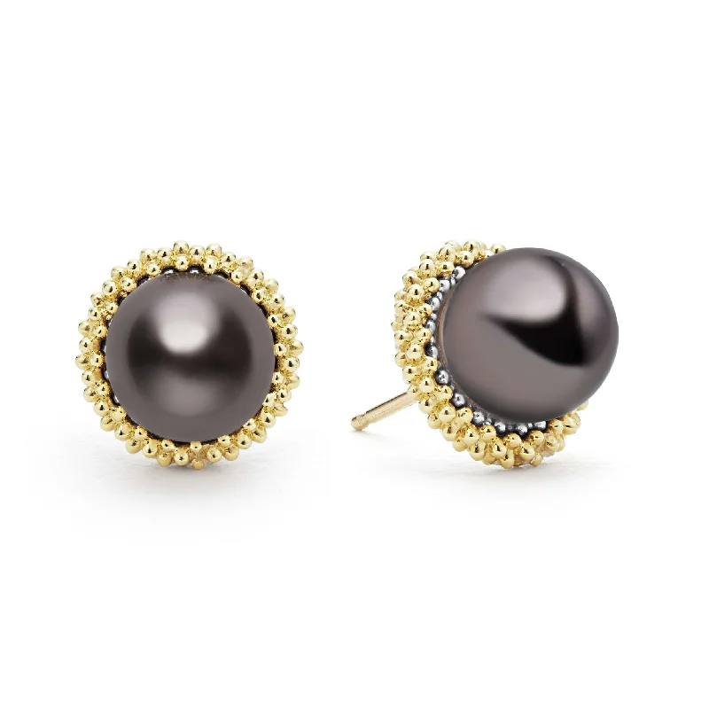 long earrings for women -Luna 18K Gold Tahitian Black Pearl Stud Earrings