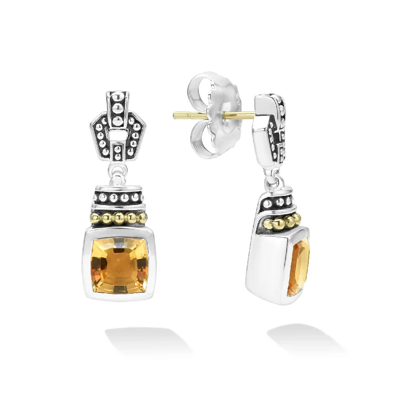 women’s custom-designed earrings -Caviar Color Citrine Drop Earrings