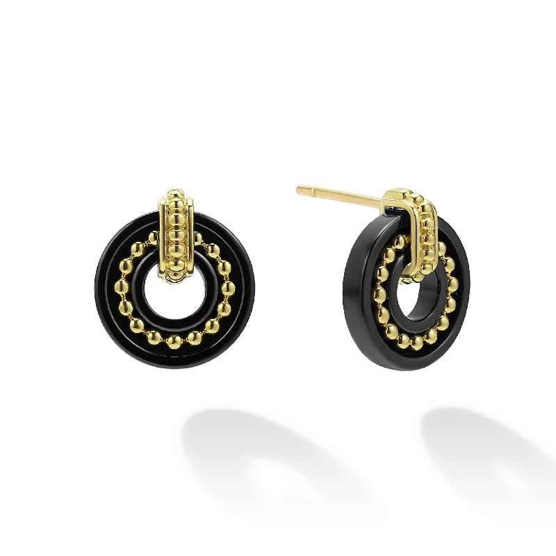 handmade earrings for women -Black Caviar 18K Gold and Black Ceramic Stud Earrings