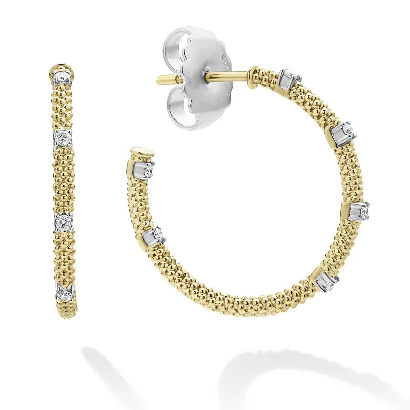 gold hoop earrings for women -Signature Caviar 18K Gold Superfine Diamond Hoop Earrings