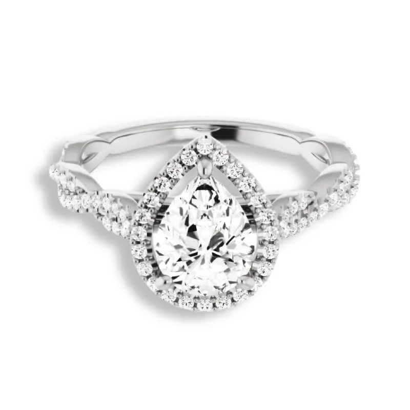 oval cut engagement rings for women -Pear Cut Diamond Halo Engagement Ring