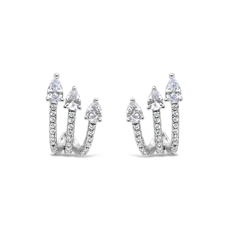 elegant pearl drop earrings -SPARKLING TRIPLE PEAR STUD SILVER EARRING